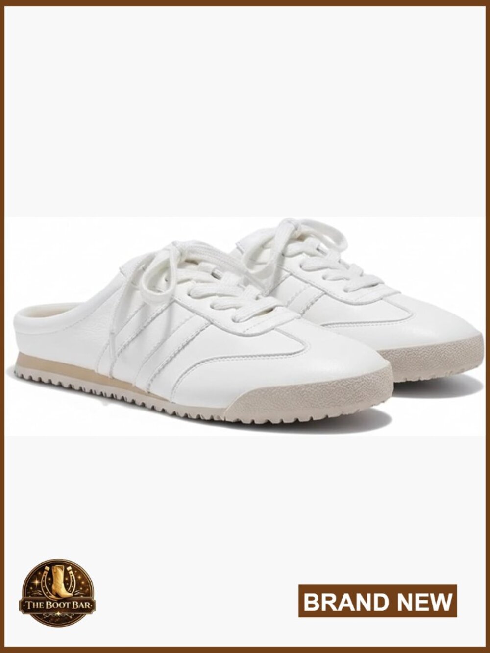 Minimalist White Mule Sneakers, Backless Slip-On PU Leather Walking Loafers